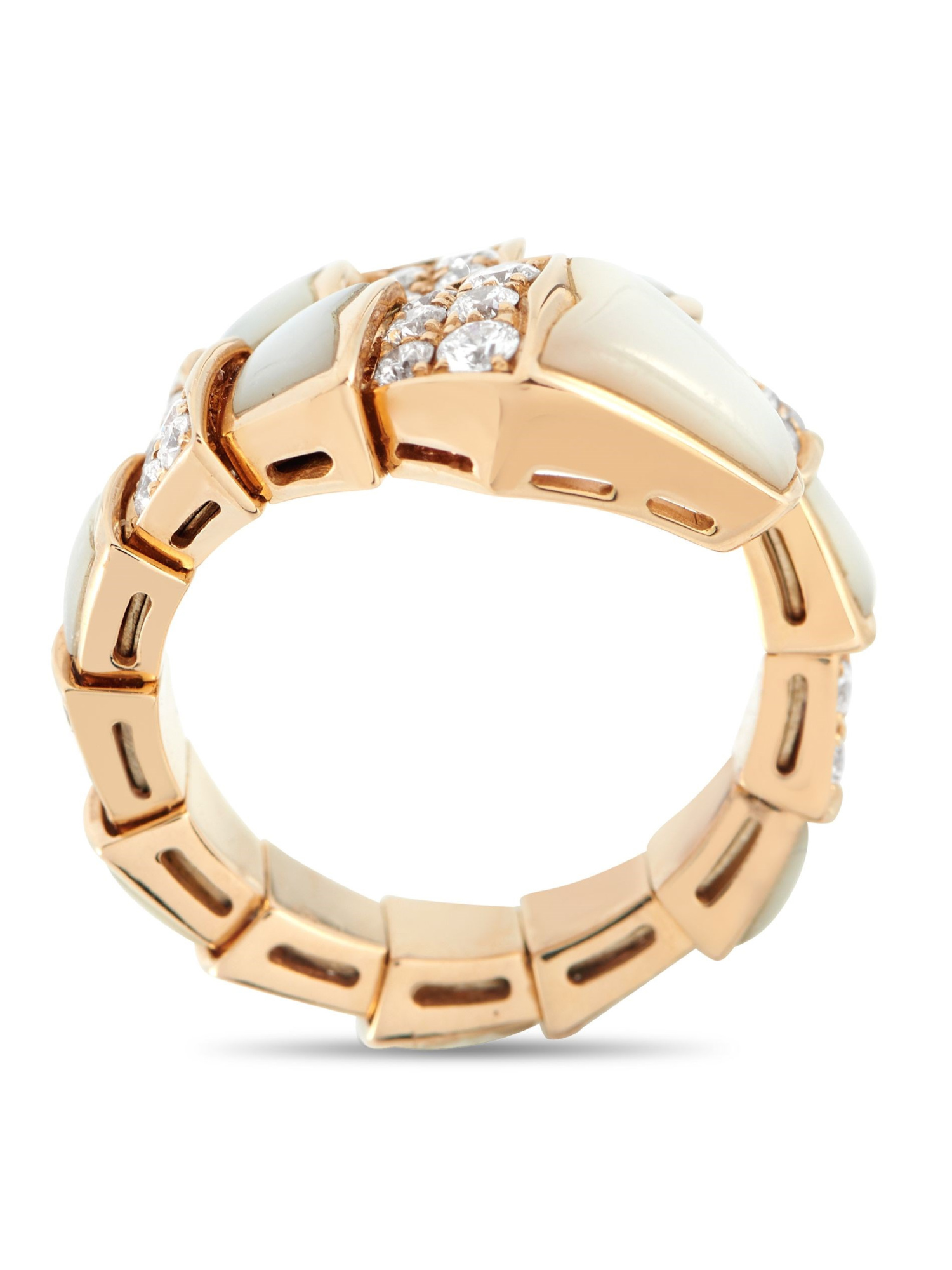 BVLGARI SERPENTI VIPER 18K  GOLD DIAMOND MOTHER PEARL RING PIC-1