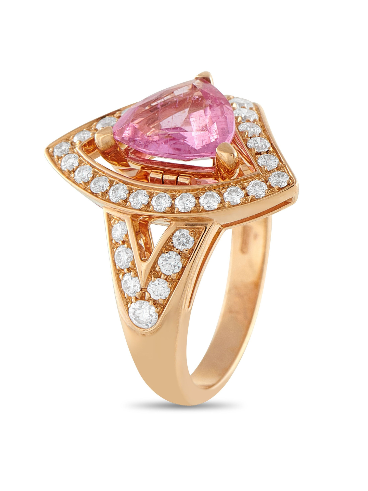 BVLGARI DIVA'S DREAM 18K GOLD DIAMOND PINK TOURMALINE RING PIC-1