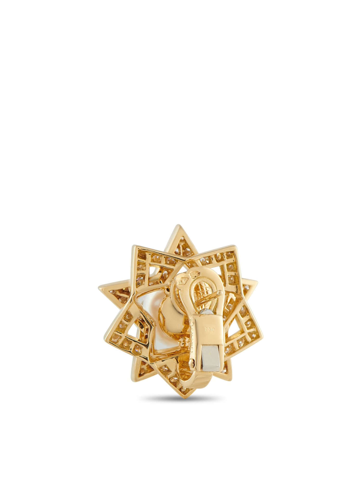 CHANEL COMETE 18K  GOLD 2.85CT DIAMOND AND PEARL EARRINGS PIC-1