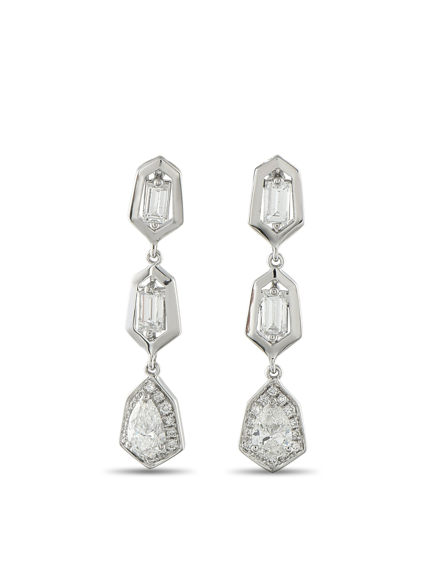 LB EXCLUSIVE 18K  GOLD DIAMOND GEOMETRIC DROP EARRINGS PIC-