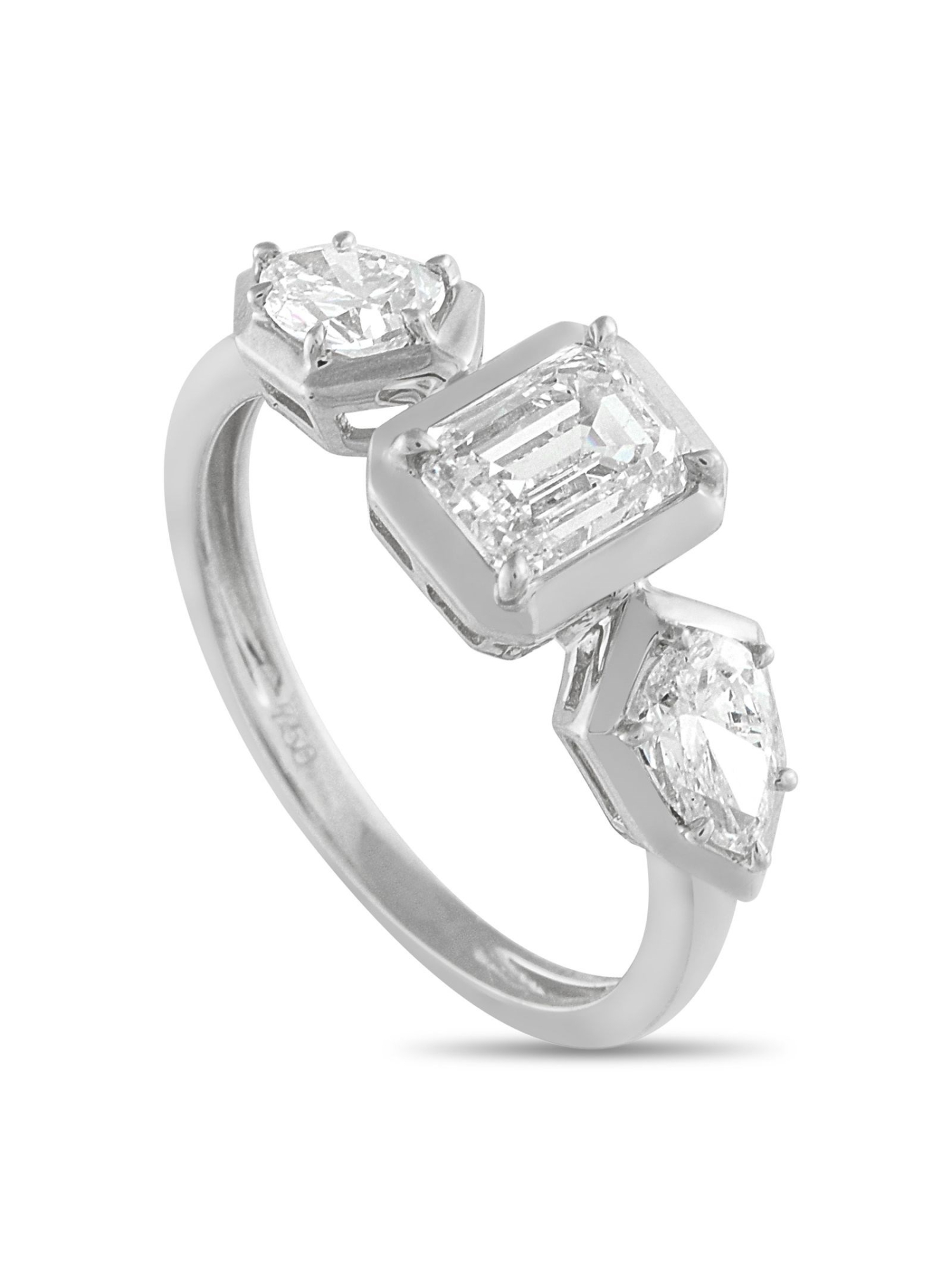 LB EXCLUSIVE 18K GOLD DIAMOND GEOMETRIC THREE-STONE RING PIC-