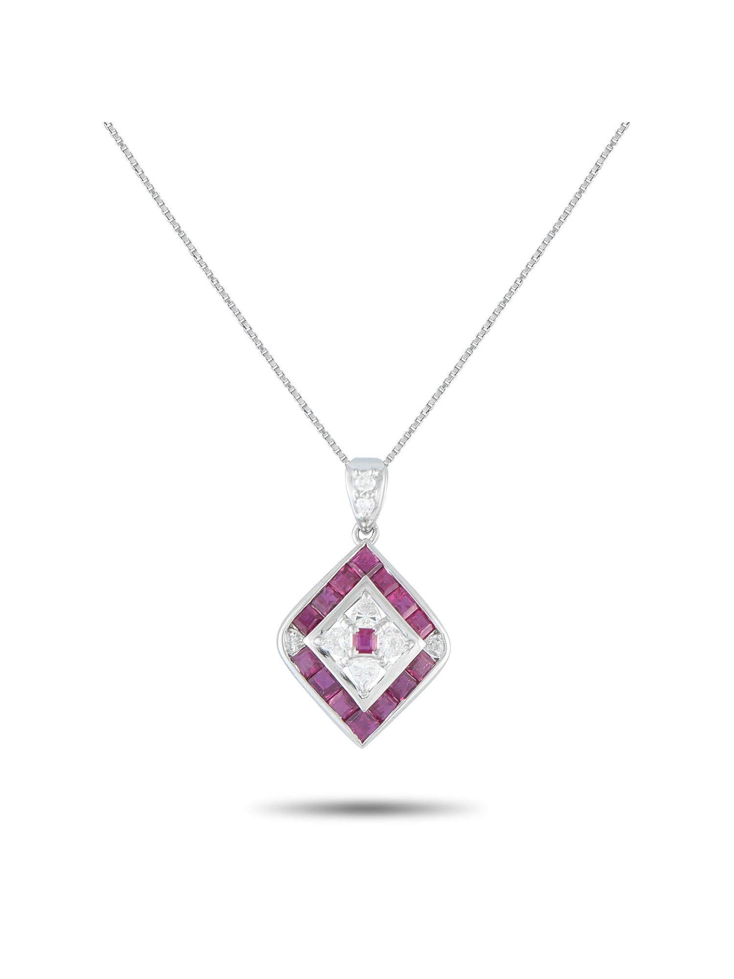 PLATINUM 0.40CT DIAMOND AND RUBY PENDANT NECKLACE PIC-