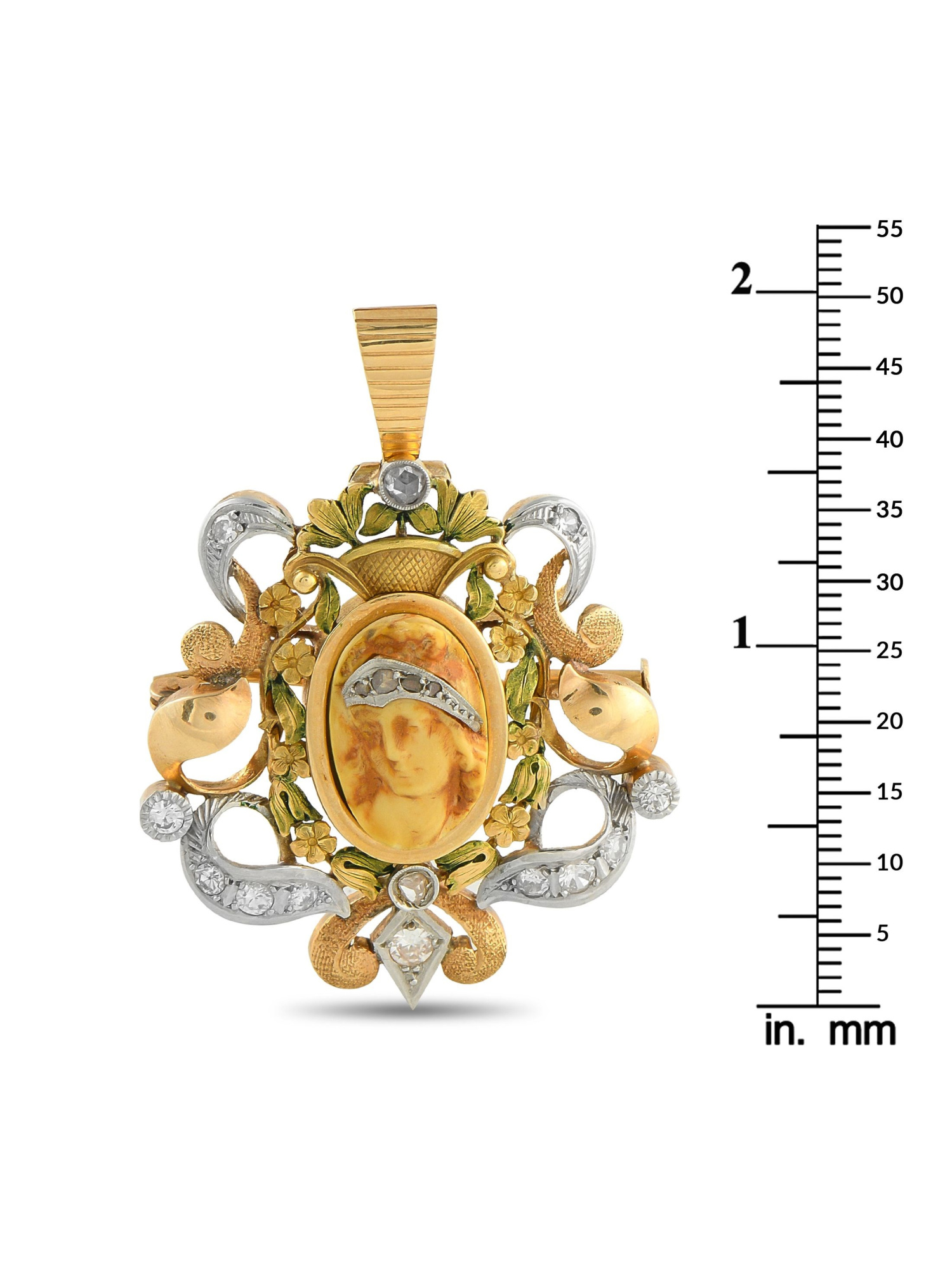 18K GOLD 0.45CT DIAMOND ENAMEL CAMEO RELIGIOUS PENDANT PIC-2