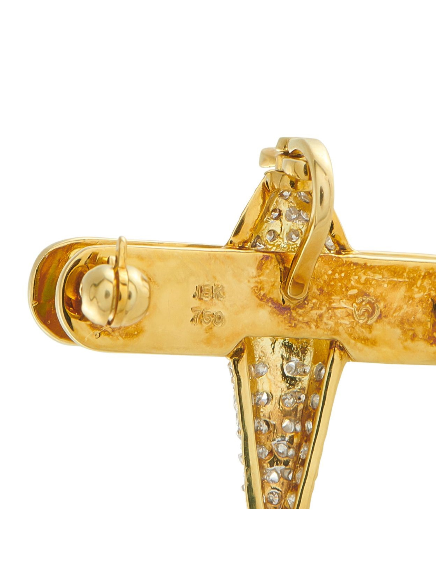 18K  GOLD 0.24CT DIAMOND AND EMERALD AIRPLANE BROOCH PIC-2
