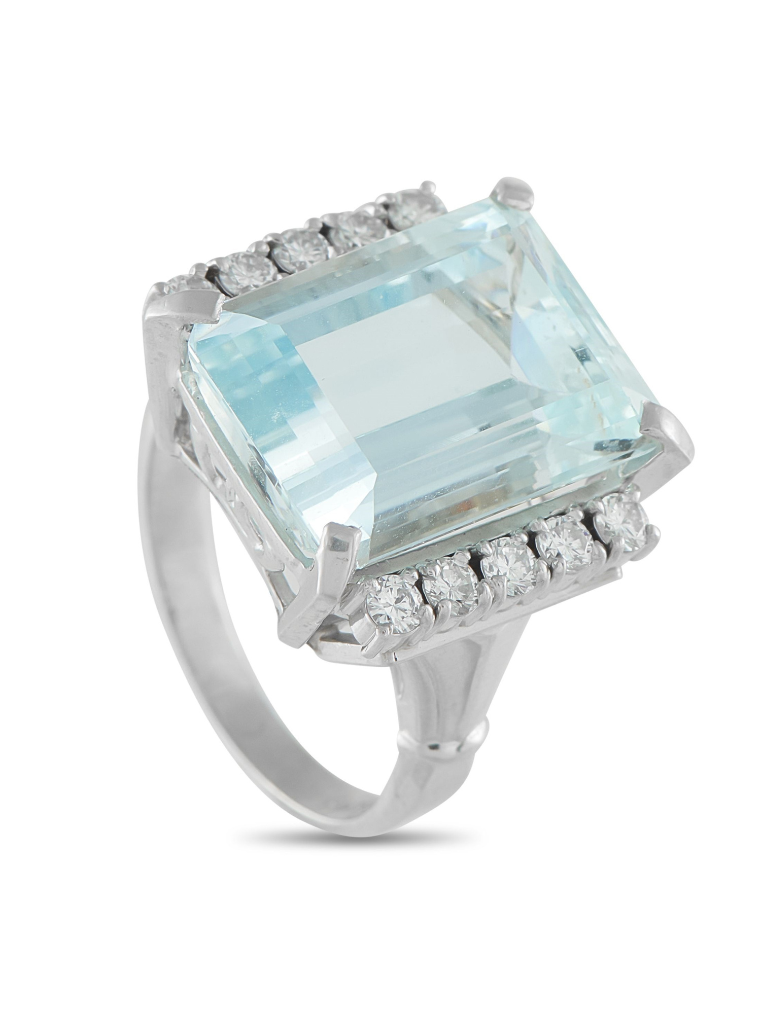 LB EXCLUSIVE PLATINUM 0.49CT DIAMOND AND AQUAMARINE RING PIC-