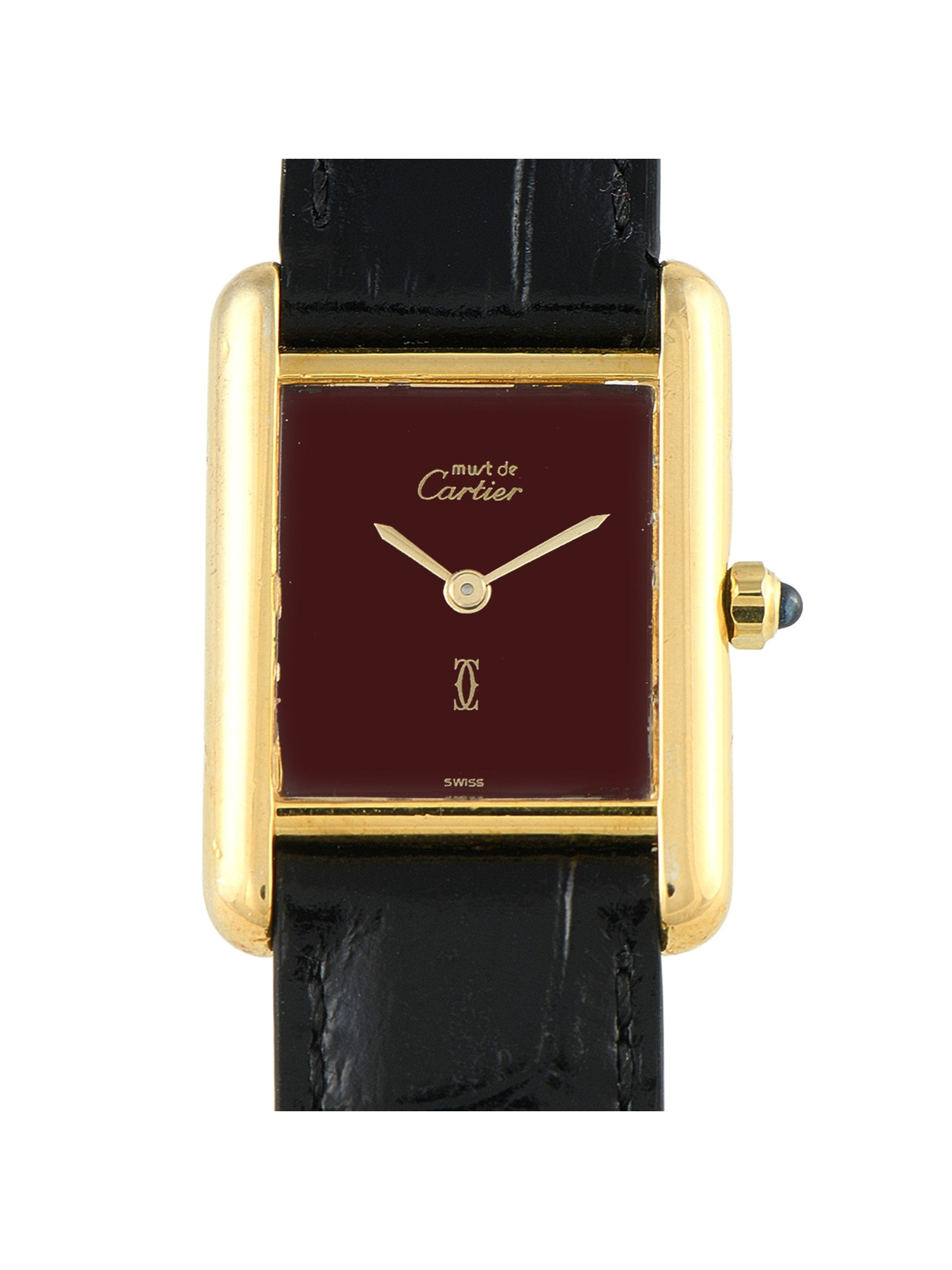 CARTIER MUST DE CARTIER TANK BURGUNDY DIAL VERMEIL WATCH PIC-