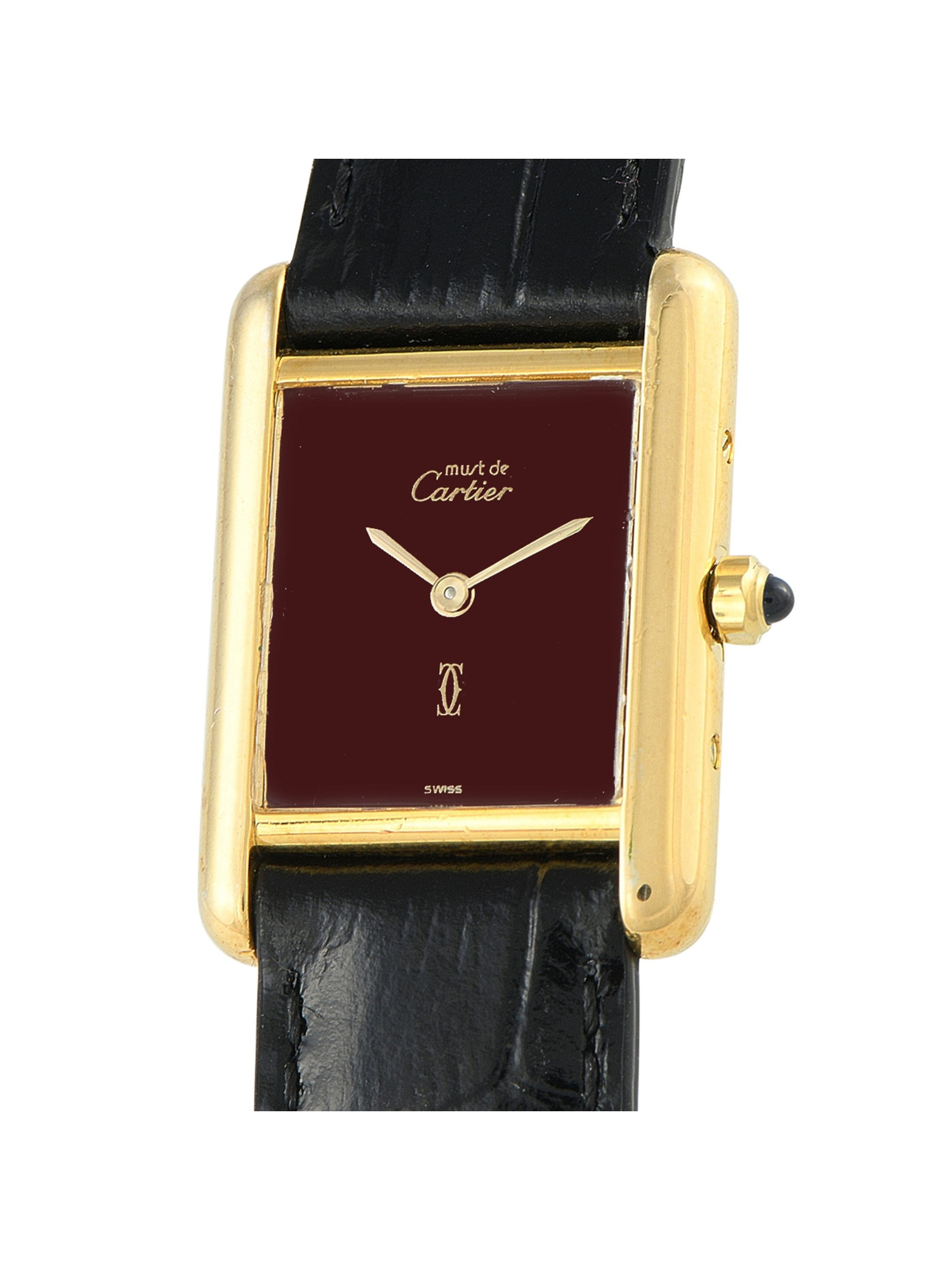 CARTIER MUST DE CARTIER TANK BURGUNDY DIAL VERMEIL WATCH PIC-1