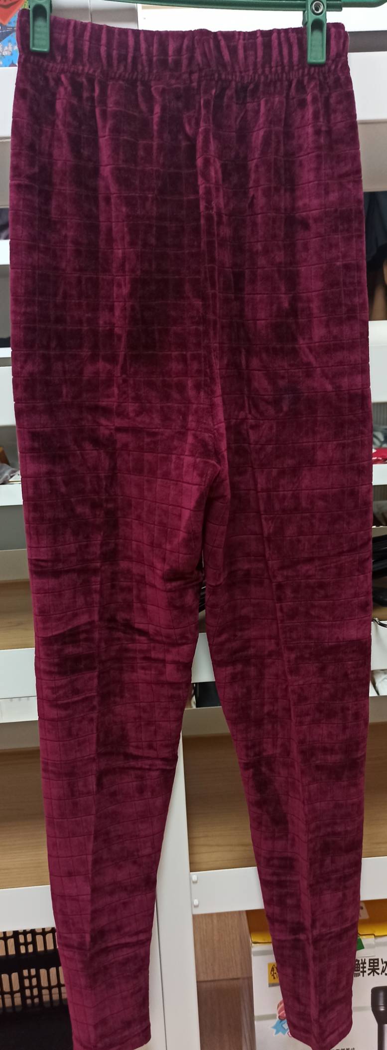 酒紅抓絨長褲