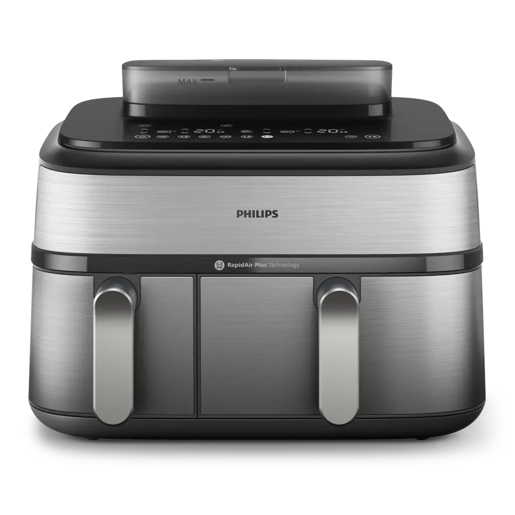 5000 Series NA555/09 Dual Basket Steam Air Fryer, Brushed Steel