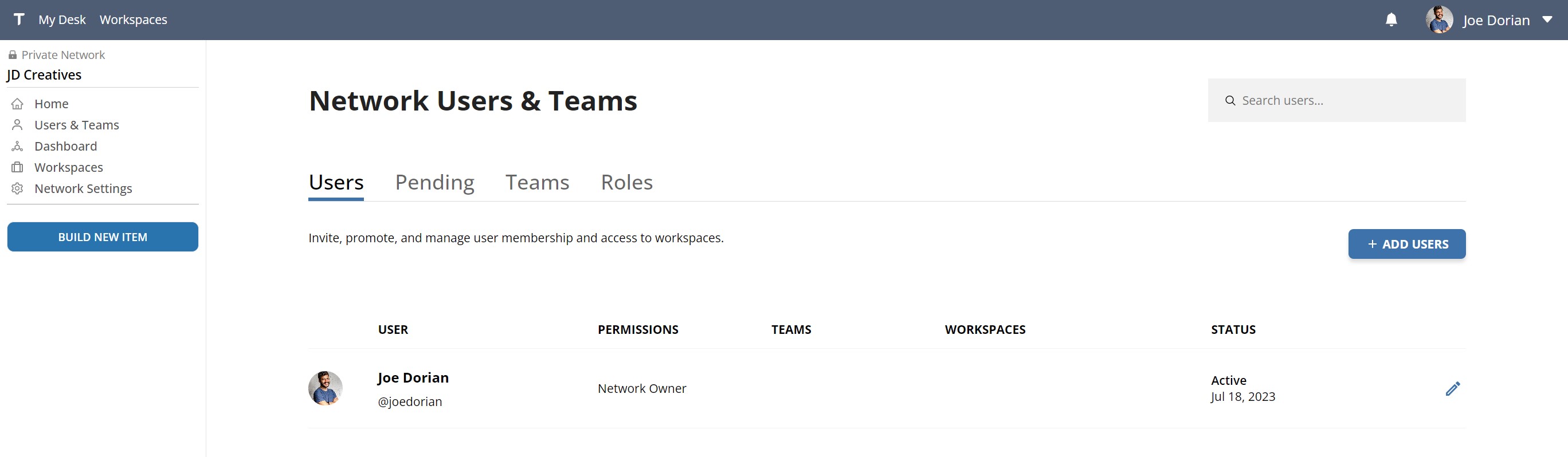 Go the users and teams page