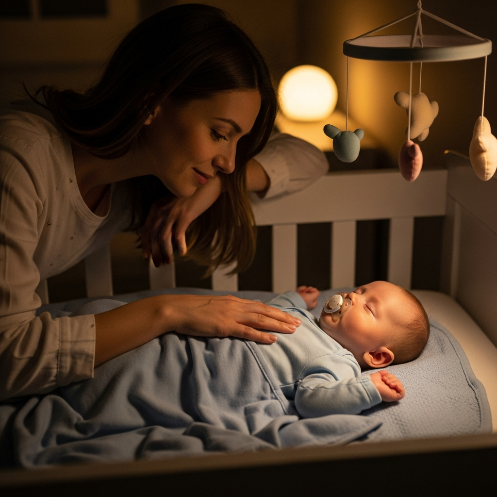 Parent checking baby temperature visual guide for safe sleep