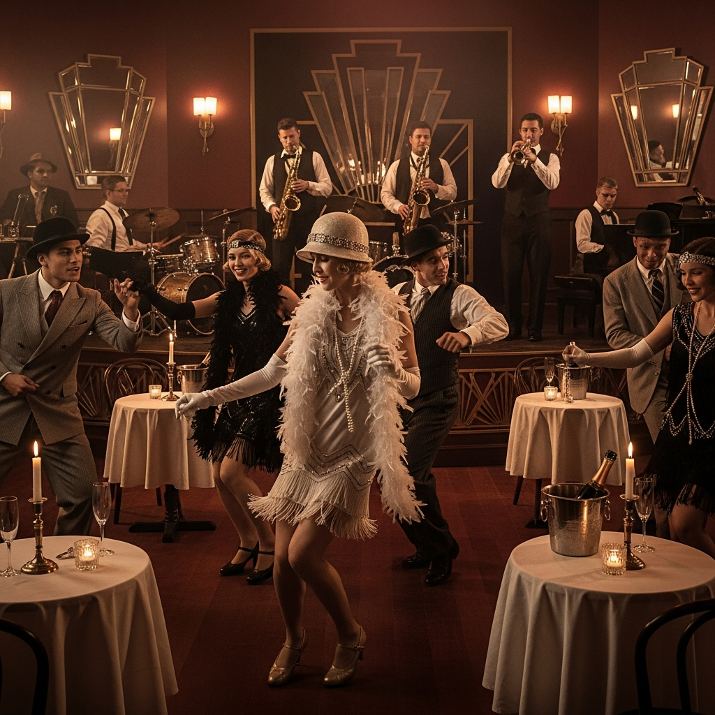 1920s era fashion and cultural elements Roaring twenties 1920s flapper fashion and jazz age