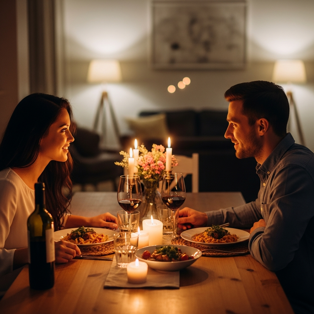 Cena romántica en casa para parejas en San Valentín