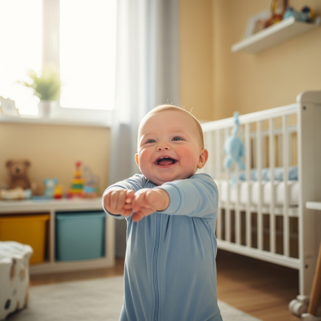 Bebé bien descansado después de un sueño de calidad Bebé feliz y bien descansado después de un buen sueño en pijamas cómodos
