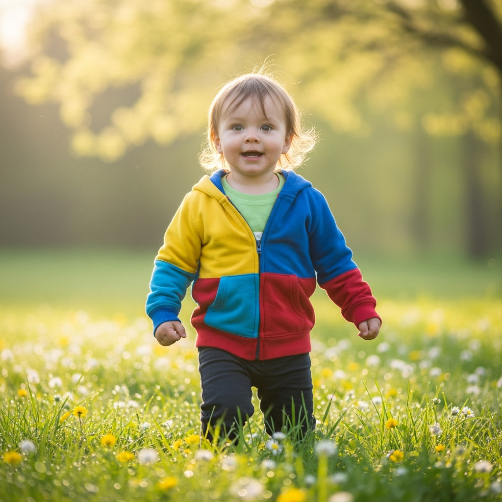Toddler wearing colorful zip-up hoodie for spring weather