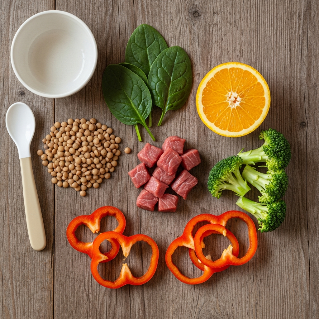 Nutrient synergy illustration showing iron and vitamin C food pairings