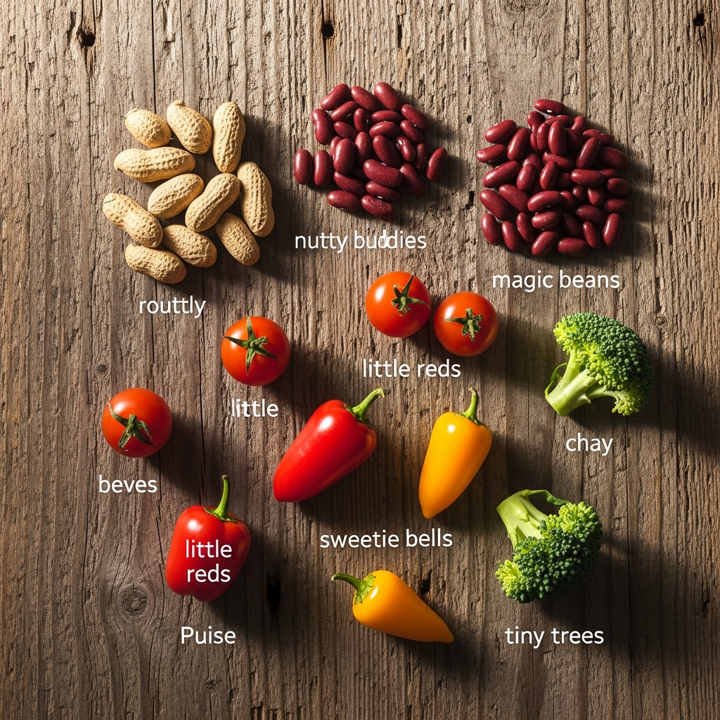 Cacahuètes et haricots représentant des surnoms de petite nourriture pour bébés