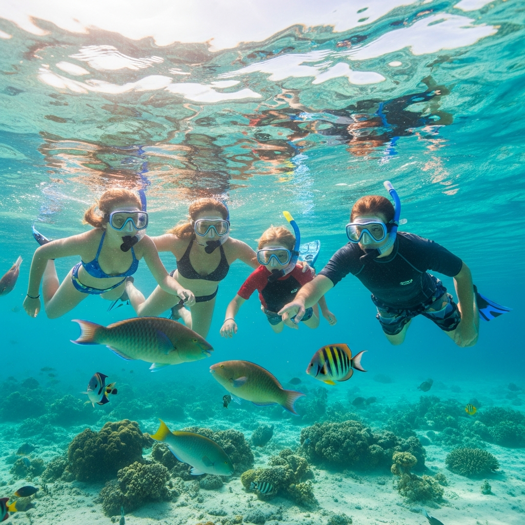 Family snorkeling in Florida Keys tropical waters visual guide