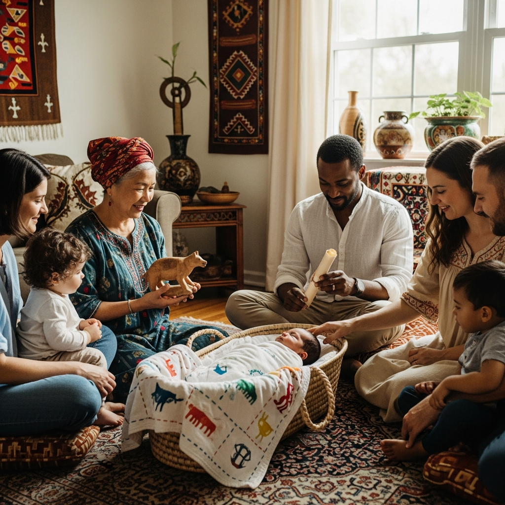 Multikulturelle Babynamen-Traditionen mit vielfältiger Familienharmonie