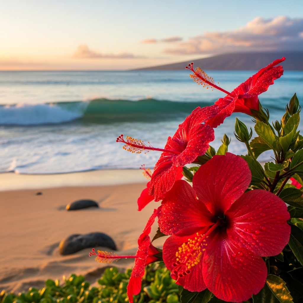 Hawaiian tropical flowers and ocean waves for baby name inspiration