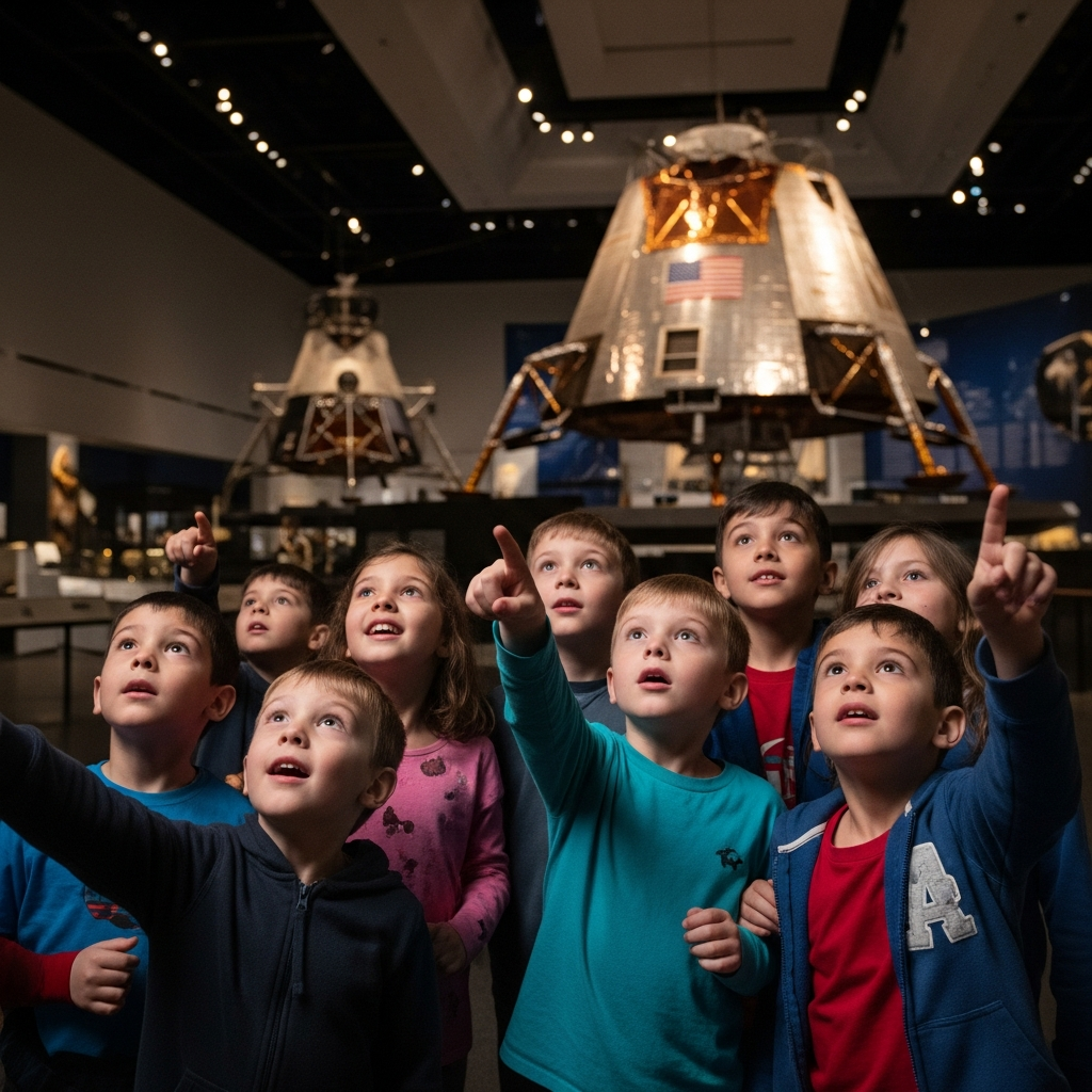 Children exploring National Air and Space Museum Apollo spacecraft educational family activity