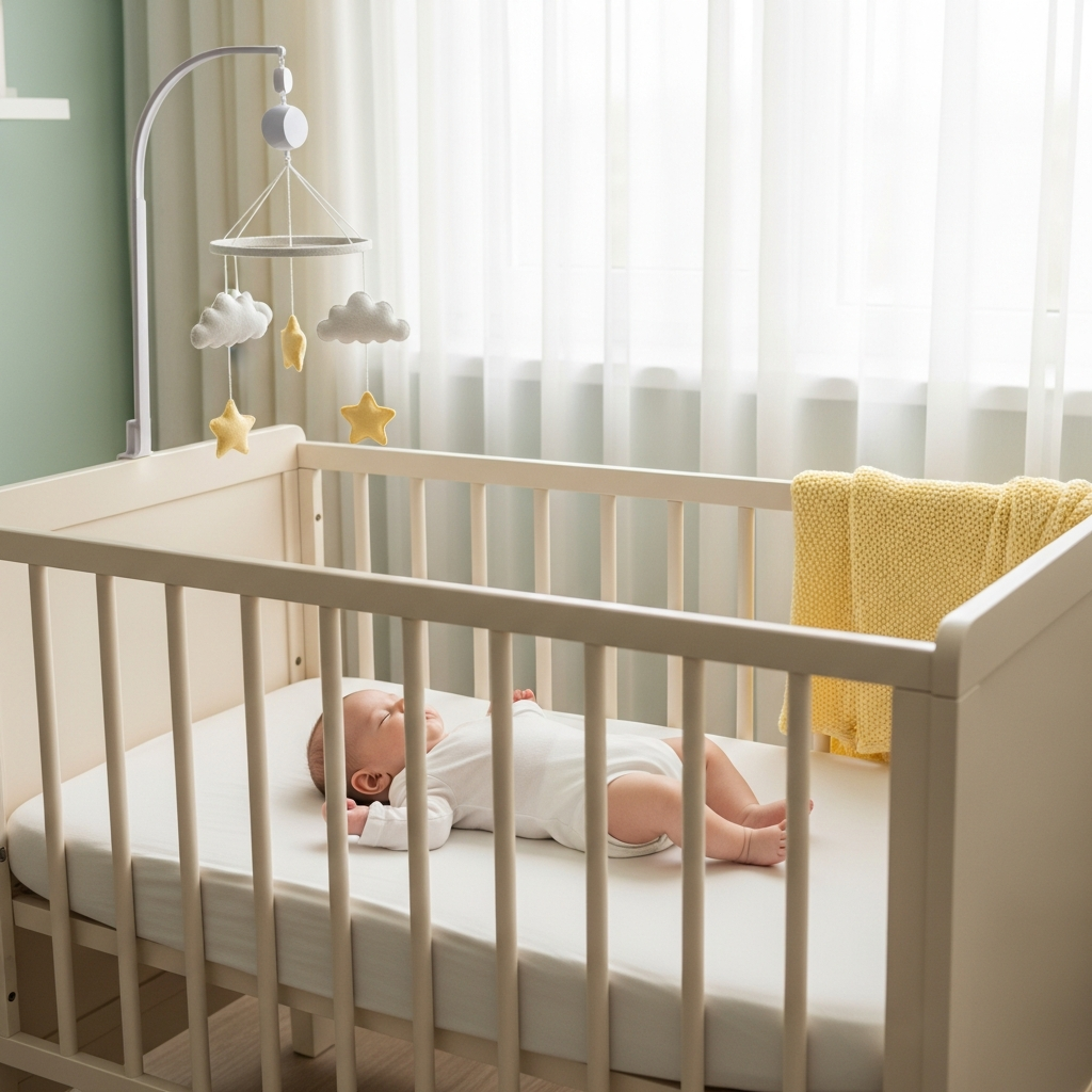 Peaceful baby sleep environment visual guide for 4-month-olds