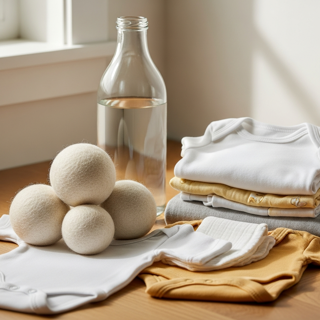 Natural fabric softener alternatives wool dryer balls and vinegar for baby clothes