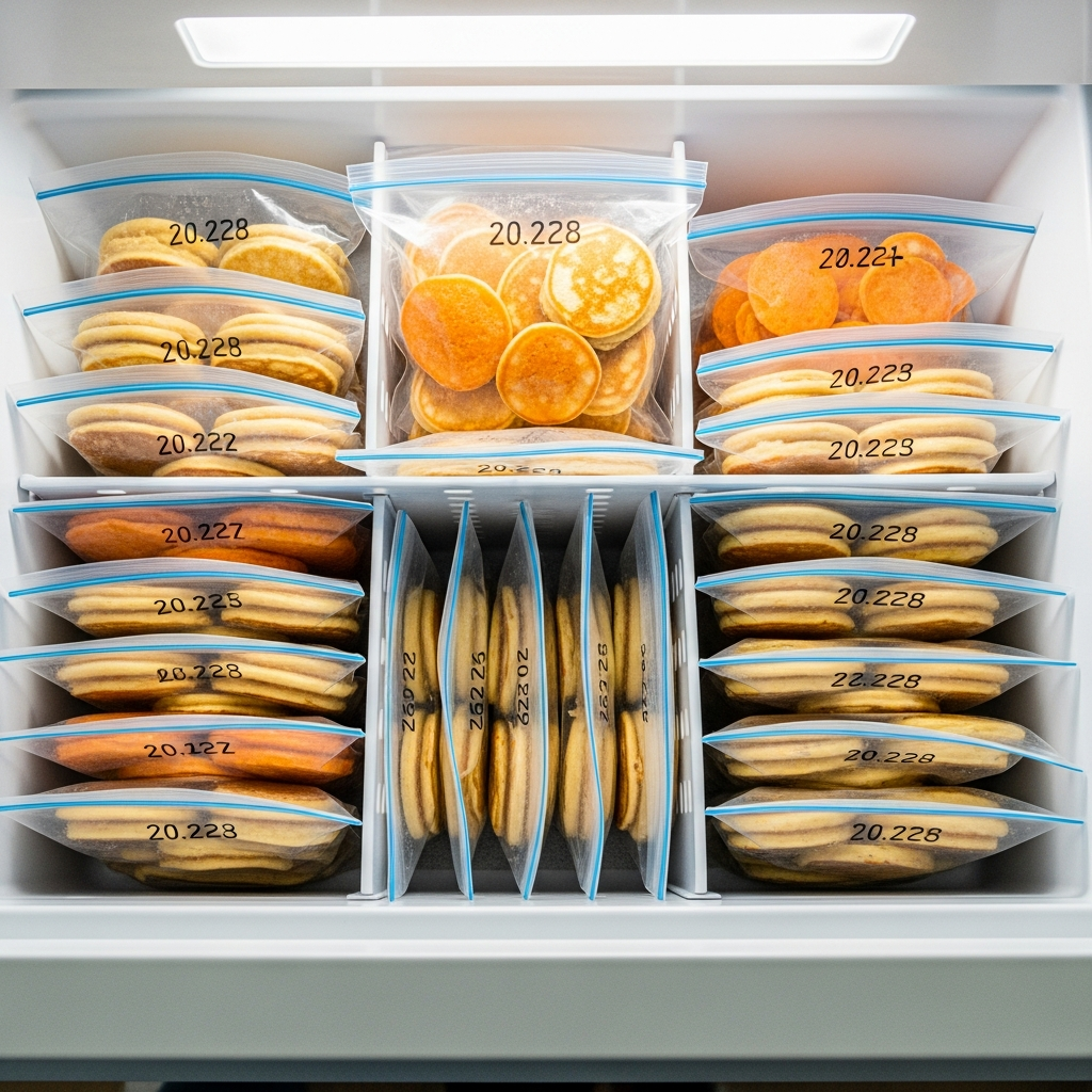 Gefriervorbereitung Baby-Pfannkuchen in organisierten Aufbewahrungsbeuteln