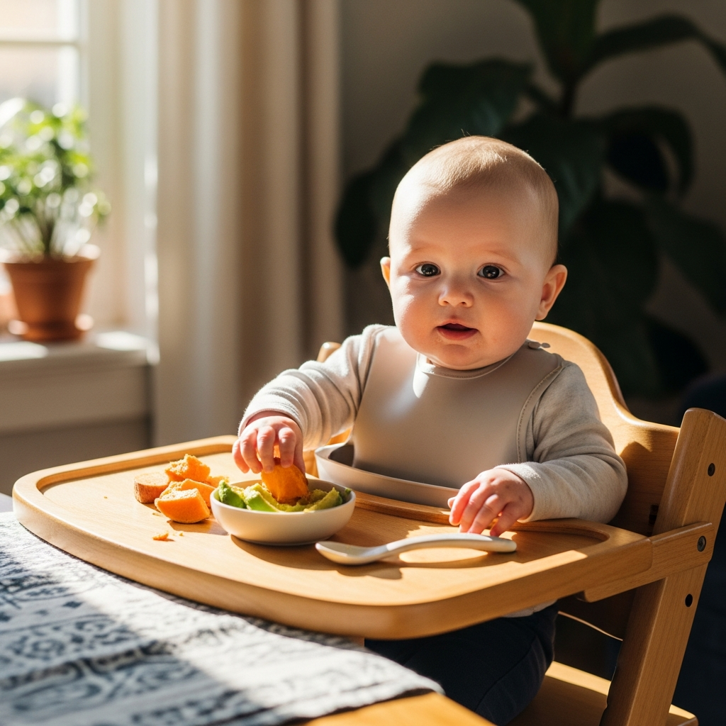 Baby readiness for solid foods visual guide showing developmental milestones