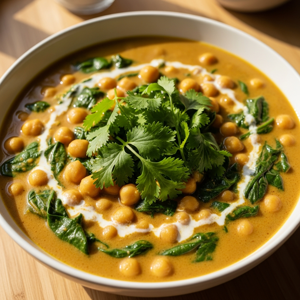 Curry de pois chiches aux épinards, source de zinc végétarienne pour la grossesse