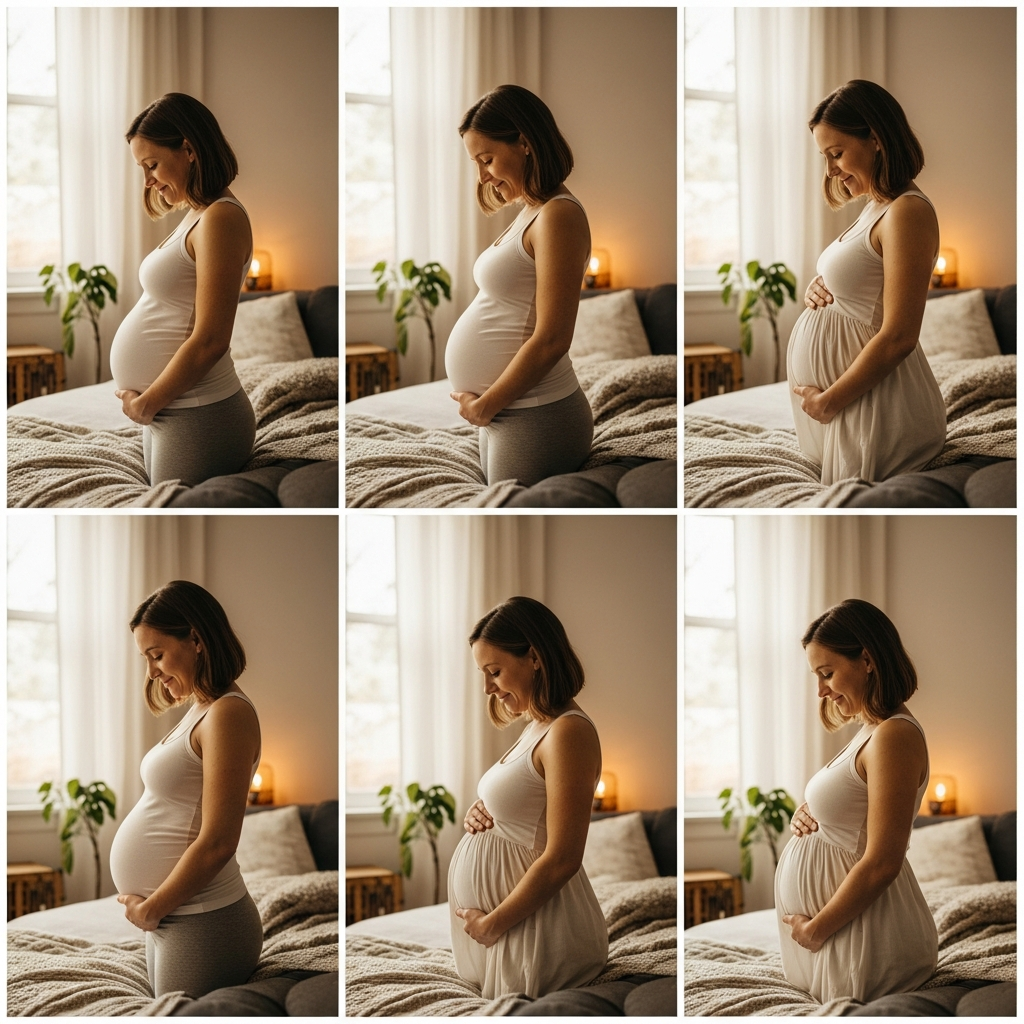 Cronograma del viaje de embarazo y progresión de trimestres Progresión del cronograma de embarazo mostrando a una madre expectante celebrando el viaje del embarazo