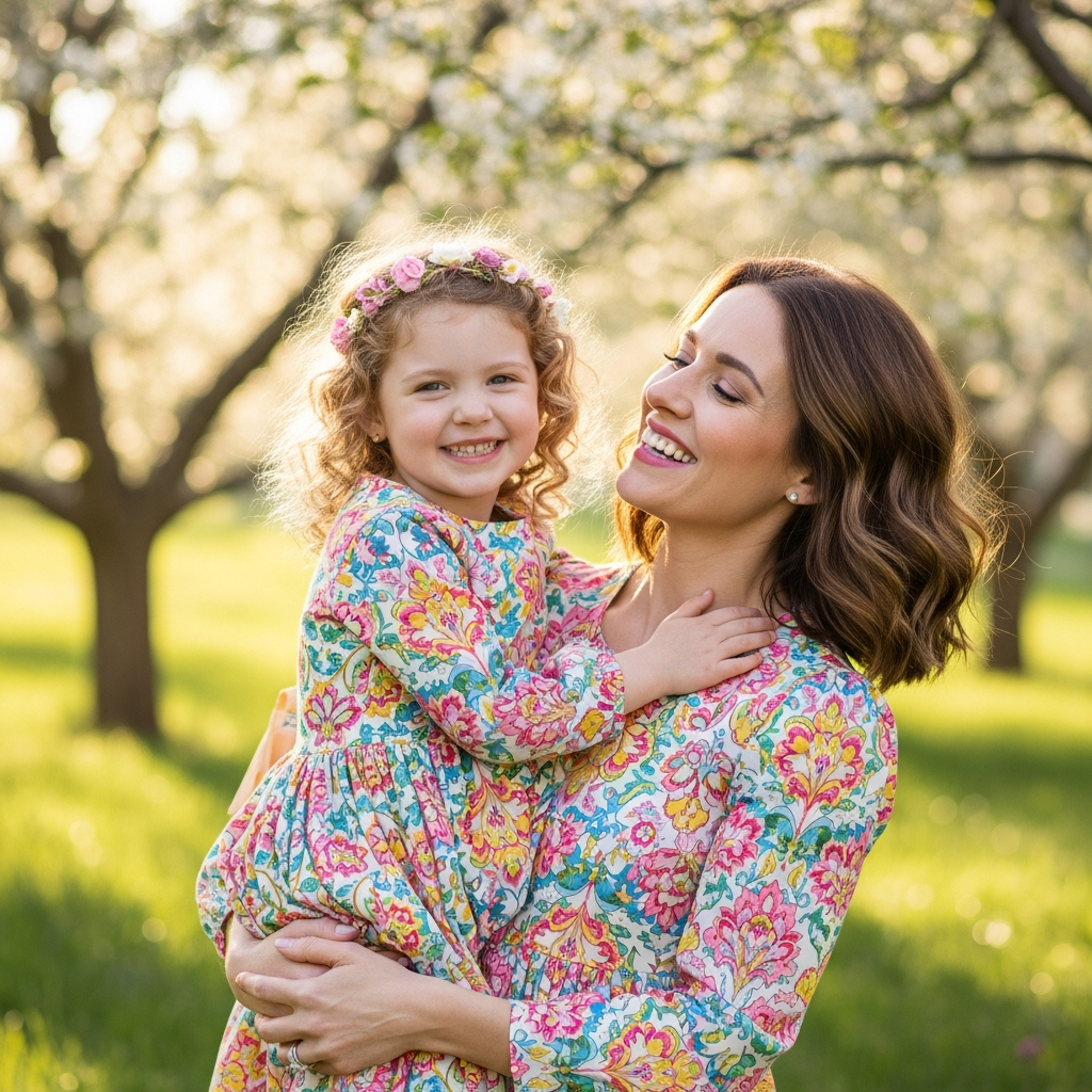 guía de coordinación de vestidos de Pascua para madre e hija