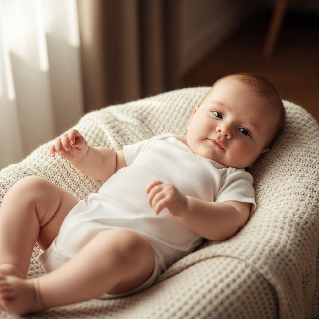 Baby wearing classic white cotton onesie bodysuit for new parents