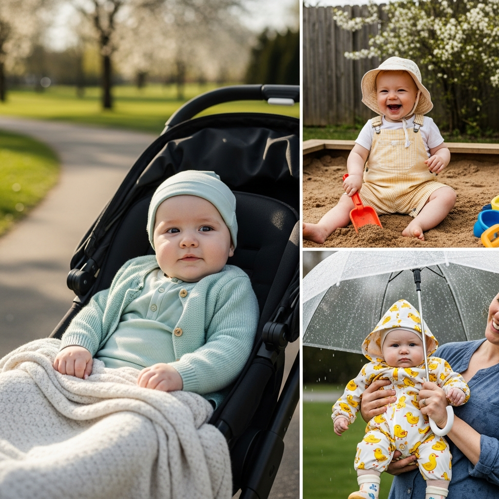 Frühlings-Baby-Outfit-Szenarien für Kinderwagen und Outdoor-Aktivitäten
