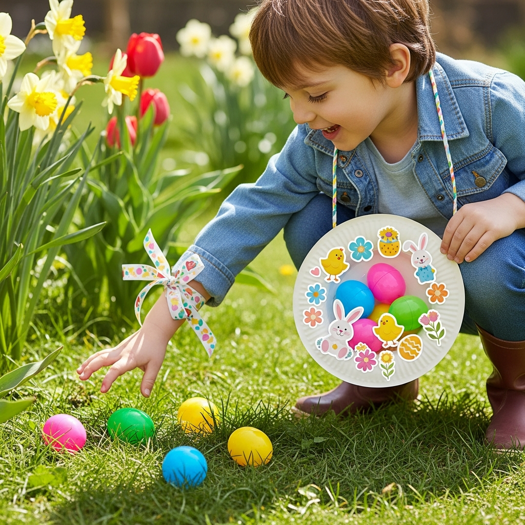 Paper plate Easter basket craft for egg hunt activities