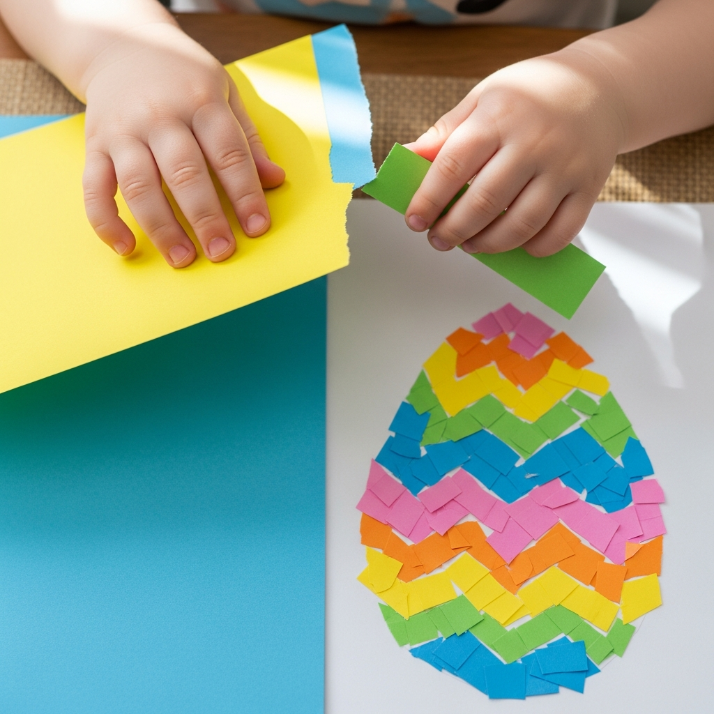 Torn paper Easter egg collage mess-free art for toddlers