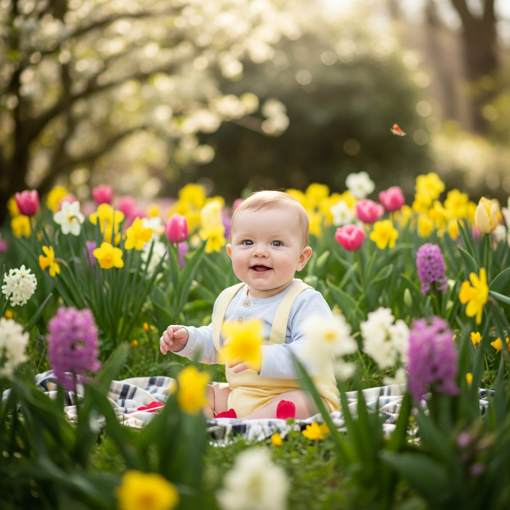 Spring boy baby names with nature garden setting