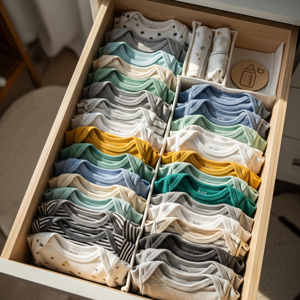 Organisierter Kinderzimmer-Aufbewahrungsleitfaden für Baby-Bodysuit-Multipacks