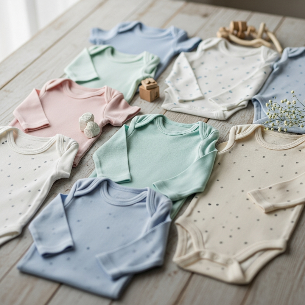 Essentielle Baby Bodys Kollektion mit verschiedenen Stilen für den Neugeborenen-Kleiderschrank