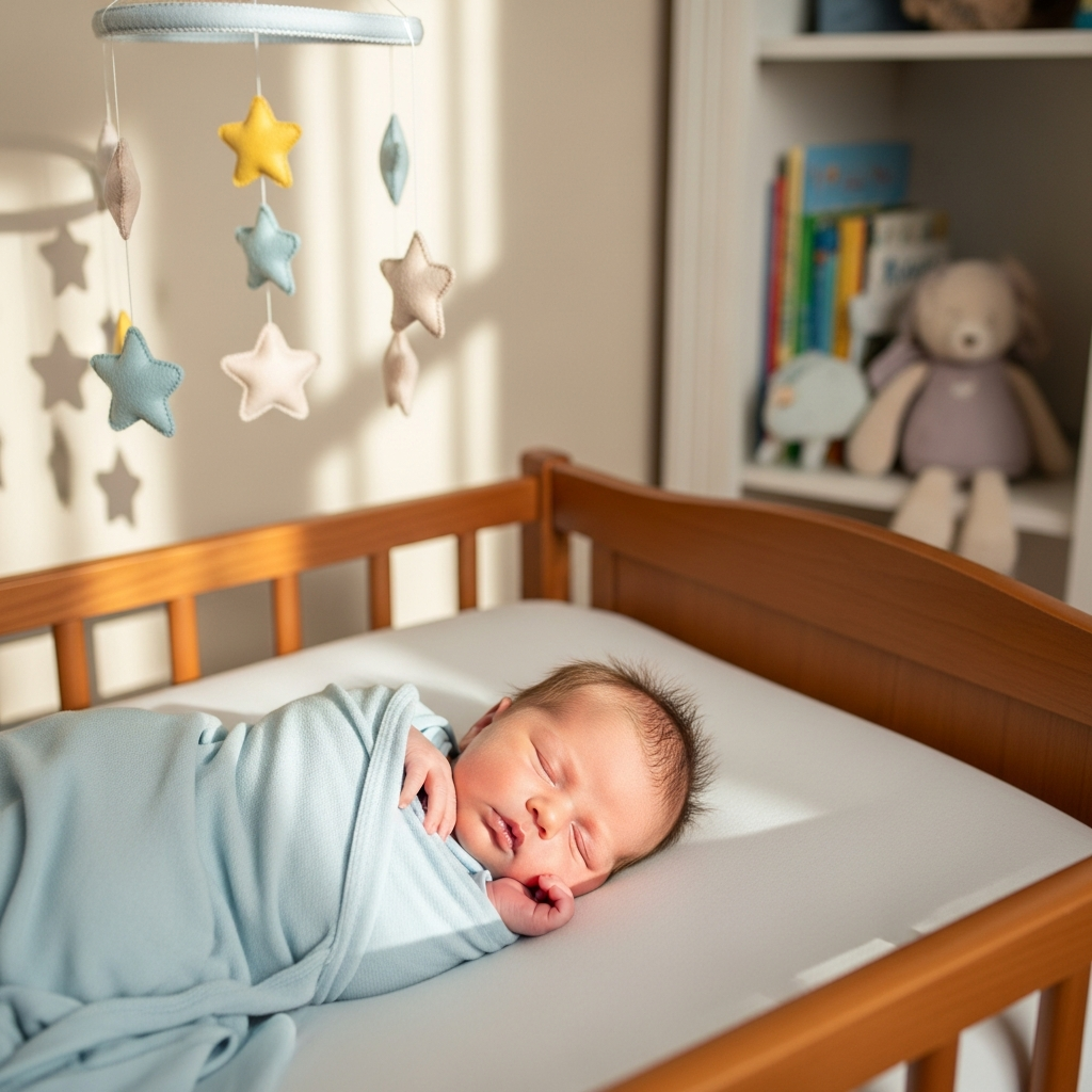 Bebé durmiendo pacíficamente en cuna demostrando patrones de sueño en recién nacidos
