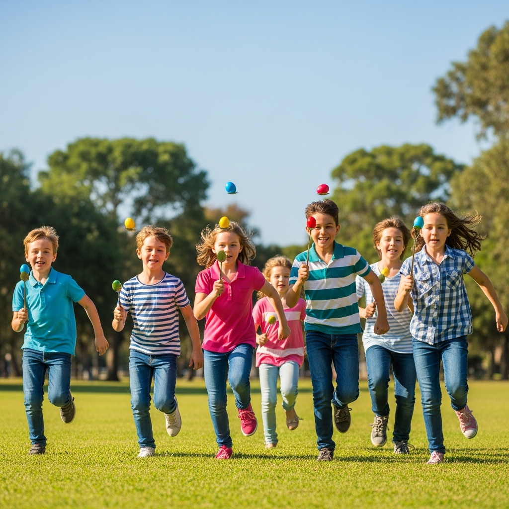 Easter egg and spoon relay race visual guide for kids party games