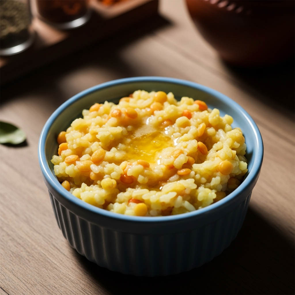 Aliment pour bébé dal khichdi indien avec lentilles jaunes et riz pour nourrissons