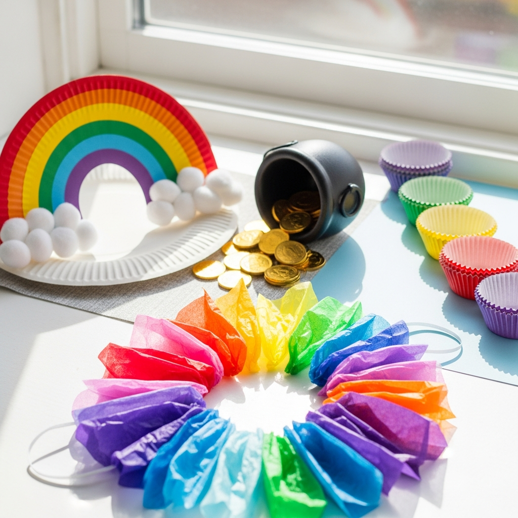 Bunte Regenbogen-Kunstprojekte und Goldtopf-Bastelideen Regenbogen- und Goldtopf-Bastelsammlung für St. Patrick's Day