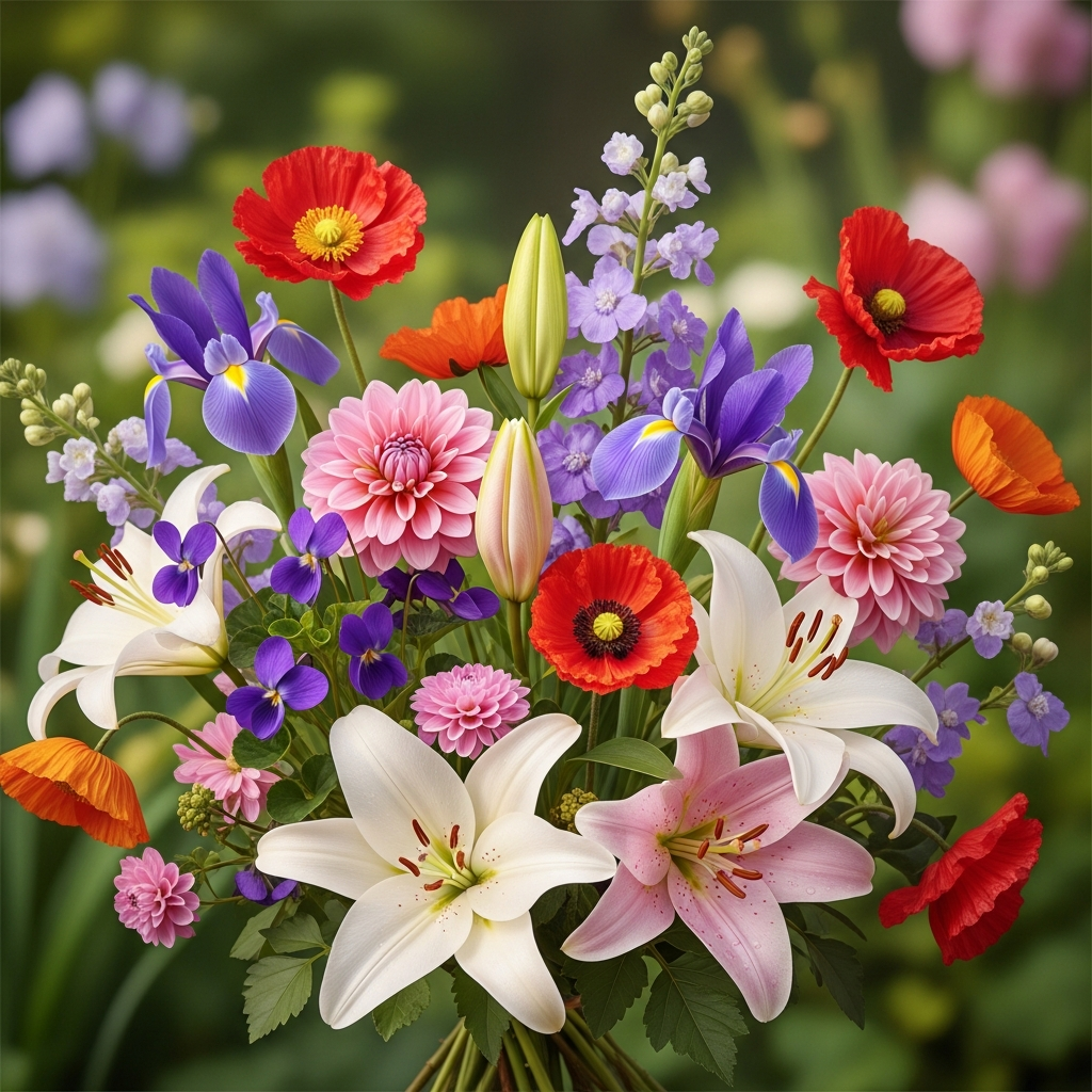 Variétés de fleurs en tendance pour prénoms de bébés incluant violet lily iris dahlia