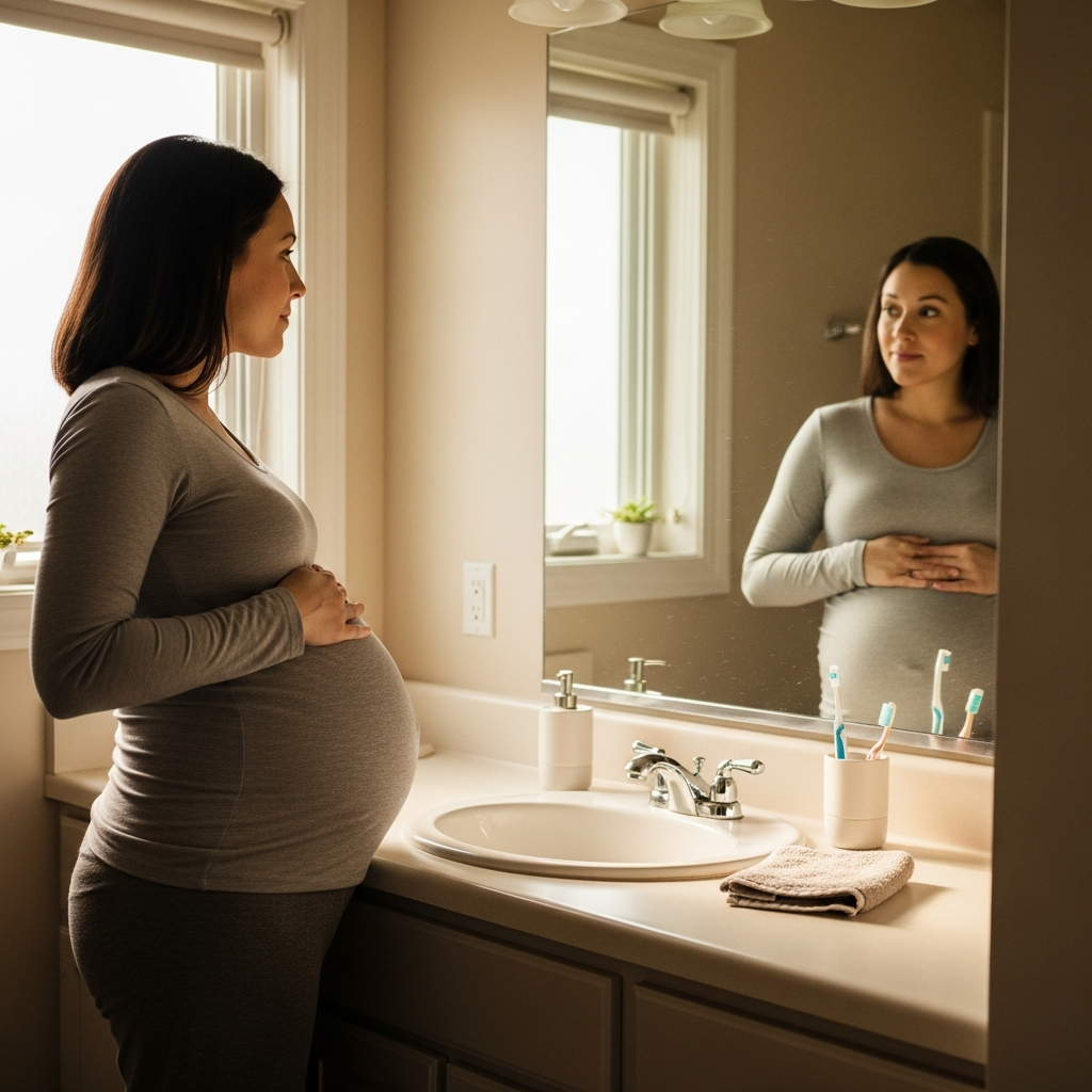 Mère enceinte vivant des changements corporels pendant la première grossesse