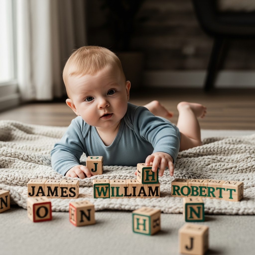 Ilustración de nombres de bebé vintage clásicos para niños para padres