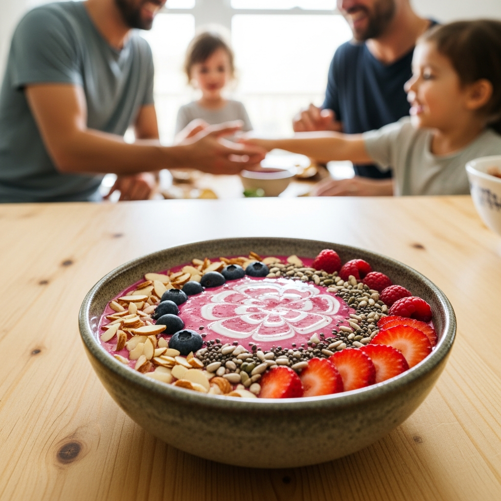 Vitamin E breakfast recipes with smoothie bowl and almonds for pregnancy