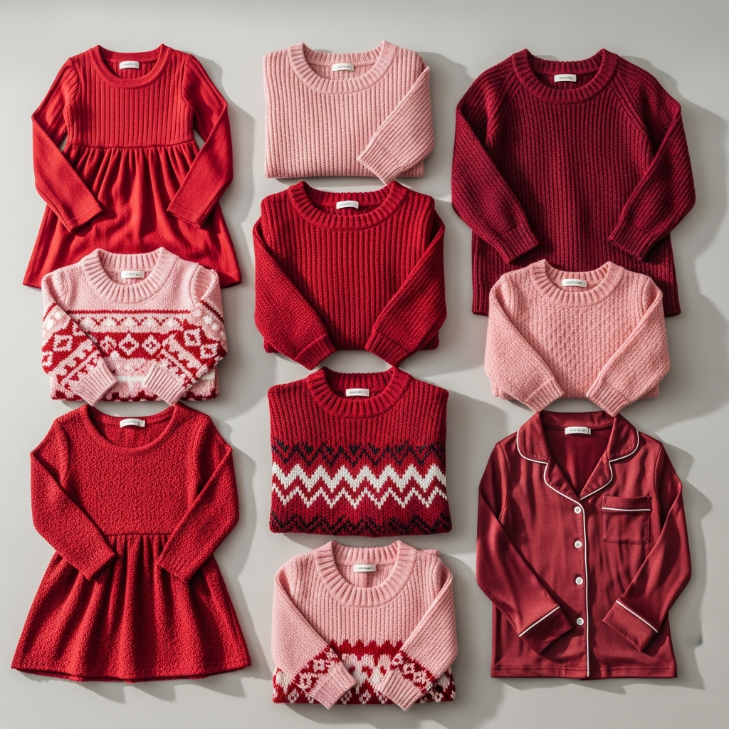 Matching Valentine outfit styles in red pink burgundy for mother daughter