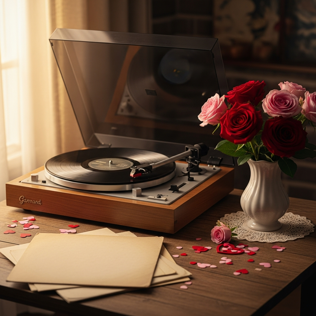 Klassische Valentinstagslieder auf einem vintage Plattenspieler