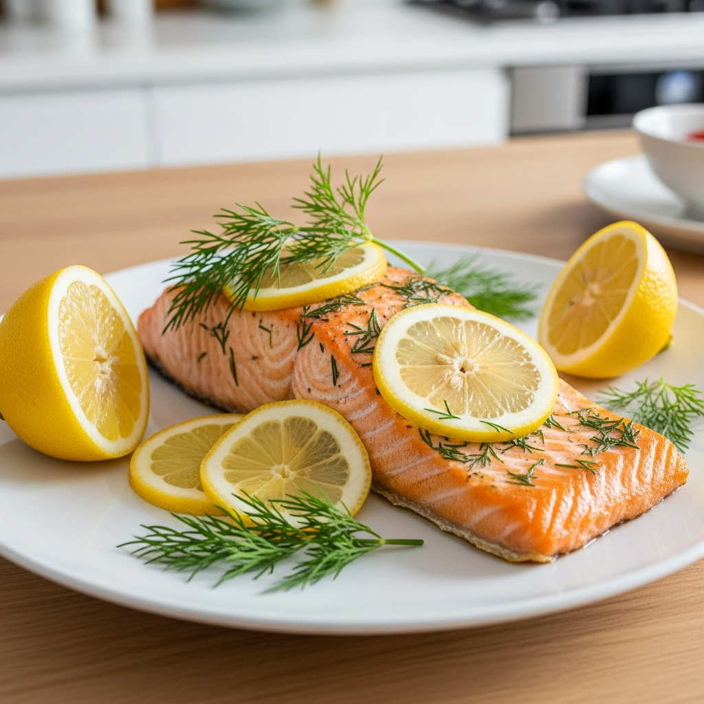 Selenium-rich baked salmon recipe for pregnant women Baked salmon with lemon and herbs for pregnancy thyroid health